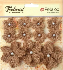 Burlap Flowers NATURAL Approx 8 @ 2cm & 3 @ 4cm across Petaloo 1208 BUR - Picture 1 of 1