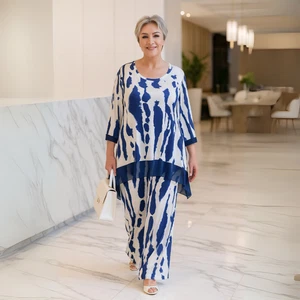 ROCKTHOSECURVES WOMEN OUTFIT SPLASH EFFECT TWO-PIECE SET PALAZZO TROUSERS + TOP - Picture 1 of 13