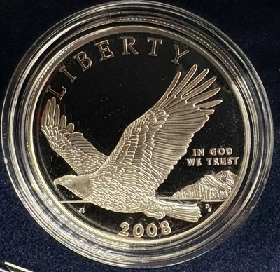 2008-P Proof Bald Eagle 90% Silver Commemorative Dollar, OGP Box (no lid), COA - Image 1 of 3