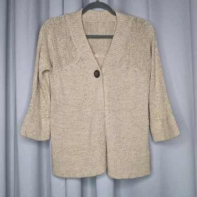 Cárdigan vintage para mujer Carole Little manga 3/4 de un botón talla pequeña beige/bronceado  Foto 1 de 4