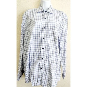 Camisa Tasso Elba Azul Blanco A Cuadros Abotonada Manga Larga 16 16.5 Ligera - Imagen 1 de 6