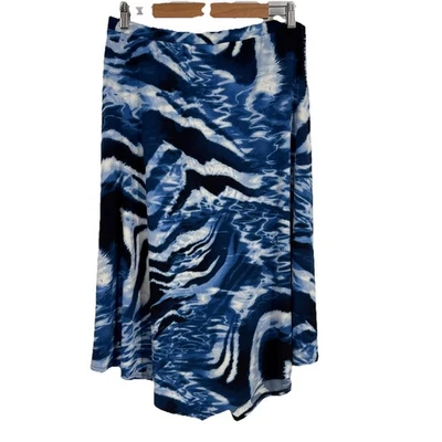 Chicos The Knit Kit Asymmetrical Midi Dress L Blue Stretch Travel Beachy Boho - Image 1 of 4