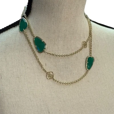 Collar Cadena Calcedonia Kendra Scott Kinley Piedra Verde Tono Dorado Logo 36" Foto 1 de 3