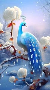 Peacock Wall Art Animals Peacock Snow Scene Prints Painting Printed On Canvas 58 - Picture 1 of 8