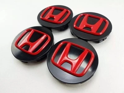 Black/Red HONDA Set Of 4 Wheel Center Caps 69MM - Image 1 of 4
