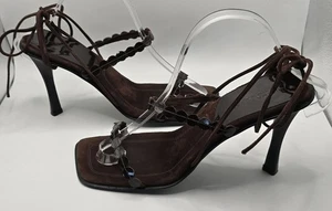 Milano Square Italy Brown Suede Lace Up Sandals 39 Vero Cuoio Y2K VTG - Picture 1 of 15