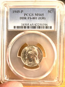 1945 Jefferson Nickel DDR FS-801 PCGS MS-65 - Picture 1 of 6