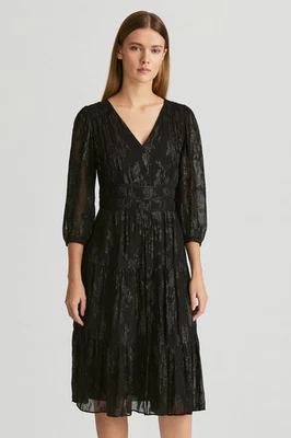 Платье миди женское Nicole Miller размер 12 металлик цветочный шифоновое черное серебристое - Изображение 1 из 4