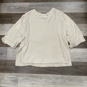 Umgee Tunic Top Sweater Women’s Sz Medium Cream Waffle Knit Hi-Low Slit Hem EUC! - Picture 1 of 6