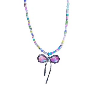 Simple and Chic Simulated Pearl Bowknot Necklace Stylish Imitation Pearl Choker - Picture 1 of 8