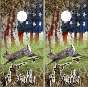 Rabbit Hunting American Flag Cornhole Wrap Bag Toss Skin Decal Sticker - Picture 1 of 1
