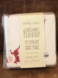 West Elm x Pottery Barn Kids Flannel Smiley Santa Crib Fitted Sheet, Christmas - Picture 1 of 2