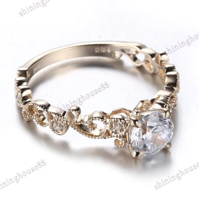 Pave & Prong Engagement Ring Solid 10k Yellow Gold Aaa Graded Cubic Zirconia Hot - Image 1 of 4