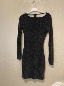 Lipsy long Slevee Dress As Open Back Black & Silver Size 10 - Picture 1 of 10