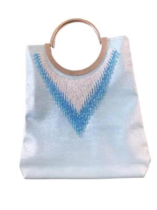 Borsa chic con perline blu e manici argento - Foto 1 di 5