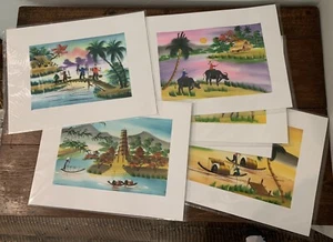 VIETNAMESE SILK SCREEN PRINT - Lot Of 6 - 12 3/4" x 8 3/4" - NEW Indonesia Laos - Picture 1 of 9