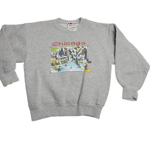 Vintage Disney Sweater Youth Small Crewneck Pullover Sweatshirt Chicago City Map - Picture 1 of 5