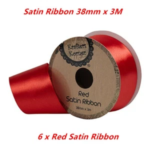 6 x Satin Ribbon Roll RED 38mm x 3M Double Side Faced Party Decor Gift - Picture 1 of 1