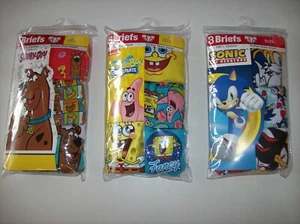 Scooby Doo Spongebob Sonic Hegehog Underwear Underpants Boys 3 Briefs 4 6 8 New  - Picture 1 of 7
