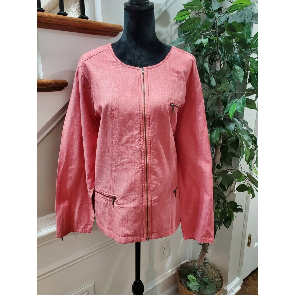 Chaqueta informal Blair para mujer de algodón rosa liso manga larga cremallera completa frontal talla 2XL Foto 1 de 4