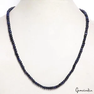 Natürlicher blauer Saphir Halskette runder Cabochon Perlen Edelsteine handgefertigter Schmuck ~ 18 Zoll - Bild 1 von 7