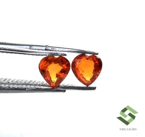 4.75x4.75 mm Natural Orange Sapphire Heart Shape Cut Pair 0.79CTS Loose Gemstone - Picture 1 of 8