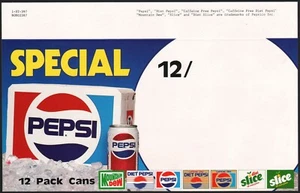 Vintage shelf sign PEPSI SPECIAL 12 pack cans Mountain Dew Slice unused n-mint - Picture 1 of 2