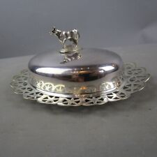 CHROME PLATED BUTTER DISH WITH COW FINIAL VINTAGE C1950