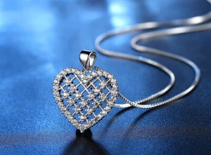 Heart Love Pendant Swarovski Silver Chain Necklace Women Jewellery Gift UK - Picture 1 of 4