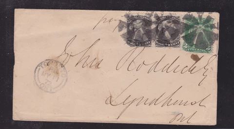 CANADA  cover LYNDHURST ON postmark 1872 Large Queen cork fancy cancels Cover