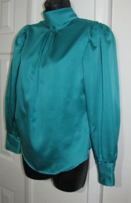 Vintage Anos 70/estilo vitoriano Captree top botão-costo manga longa gravata gola alta P/M - Imagem 1 de 4