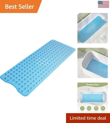 "Exclusiva alfombrilla de ducha antideslizante azul transparente 40x16"" con ventosas y orificios de drenaje" Foto 1 de 4