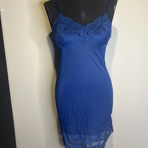 Full Slip Navy Knielang Klein Nylon Spitzenbesatz - Bild 1 von 7