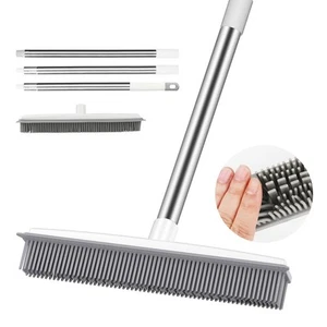 Push Broom Pet Hair Removal Broom with Squeegee, Soft Silicone Bristle Broom ... - Picture 1 of 7