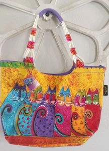 LAUREL BURCH CANVAS TOTE BAG Large 20” Travel, Sports, Beach Cats With Charm - Picture 1 of 5