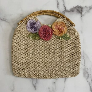 Capelli Straworld Straw Floral Handbag | Boho Cottagecore Bamboo Handle Tote - Picture 1 of 14