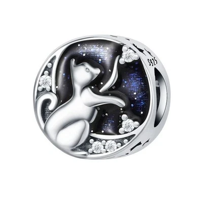 Charm Perle Katze Kitty 925 Silber Steinchen - Anhänger für Armband - Bild 1 von 2