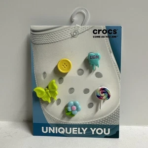 Crocs Jibbitz Shoe Charms UGH Acrylic 5 Pack Flower, Sucker, Butterfly, Button - Picture 1 of 3