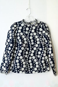 Sezane embroidered floral blue blouse top US 2 cottage twee coquette - Picture 1 of 8