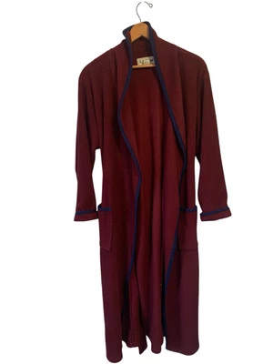 Roupão de Banho Vintage LL Bean Longo de Lã - Feminino Médio Borgonha Azul Marinho - Imagem 1 de 3