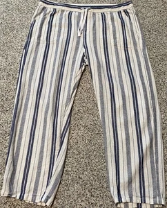 Pantalones recortados para mujer Dash mezcla de lino a rayas pierna ancha azul blanco bolsillos XL - Imagen 1 de 4