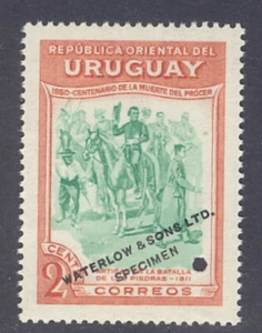 Uruguay 1952, 2c Artigas on horse, trial color, WATERLOW SPECIMEN ovpt., NH #588 - Picture 1 of 1