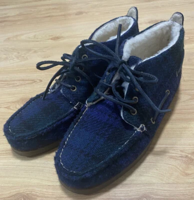J. CREW SPERRY TOP SIDER WOMENS PLAID SHERPA LINED CHUKKA CASUAL BOOTS SHOES 9M — 第 1/4 张图片