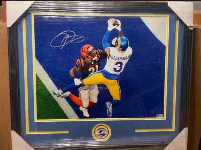 Odell Beckham Jr Assinado Moldura 16x20 Super Bowl Beckett Autenticado - Imagem 1 de 2