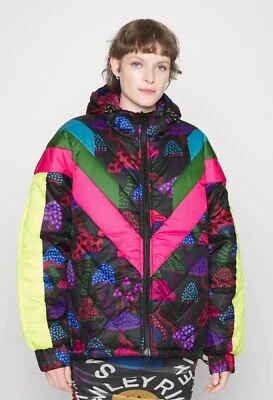 Farm Rio M Medium Neon Mushrooms Reversible Puffer Womens Jacket Hood Coat $300 - Image 1 of 4