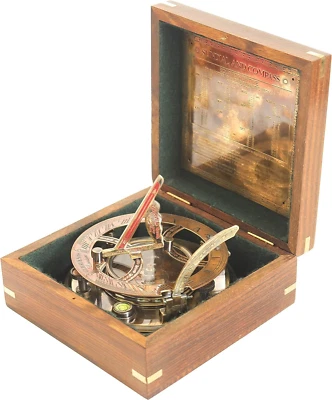 5 inches Functional Large Sundial Compass in Handcrafted Black Antique  - Image 1 of 4