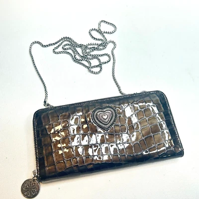 BRIGHTON Cremallera Alrededor Cher Groovy Brillante Cuero de Cocodrilo Xbody Bolso sin asas Cartera Marrón Foto 1 de 4