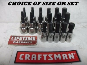 NEW CRAFTSMAN HEX SOCKET BIT SAE METRIC 1/4", 3/8", OR 1/2" CHOOSE SIZE OR SET - Picture 1 of 28