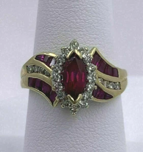 2.20Ct Marquise Cut Lab Created Red Ruby Engagement Ring 14K Yellow Gold Plated - Picture 1 of 7