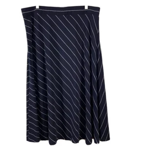 Susan Graver Damen A-Linie Midi Rock Blau Weiß Diagonal Streifen Stretch L Neu - Bild 1 von 5